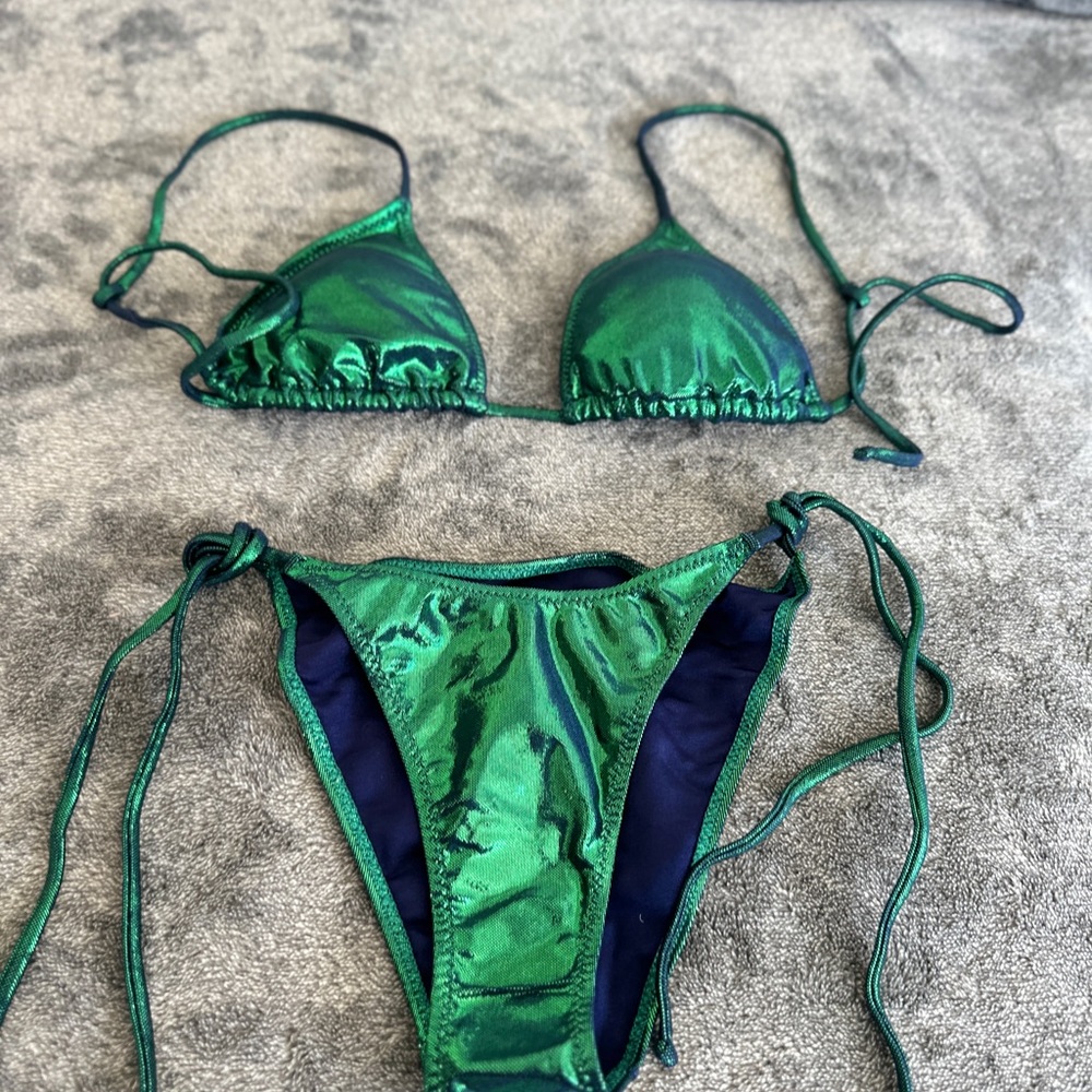 Bikini Lovers Bikini Metallic Green Made In Italy Medium - Picture 2 of 11